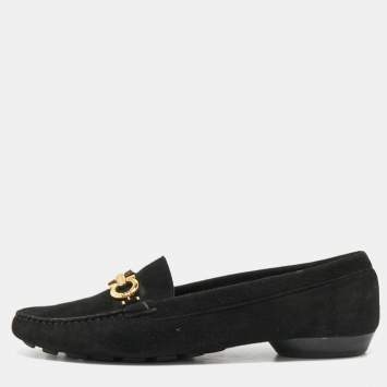 Pre Owned Salvatore Ferragamo Black Suede Gancini Loafers Size 41.5