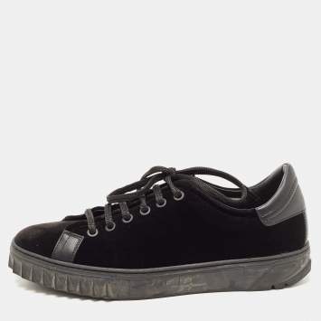 Pre Owned  Salvatore Ferragamo Black Velvet and Leather Low Top Sneakers Size 38 