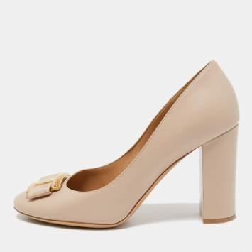 Pre Owned Salvatore Ferragamo Beige Leather Lola Pumps Size 40.5
