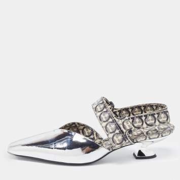 Pre Owned Salvatore Ferragamo Silver/Brown Leather Slingback Pumps Size 40