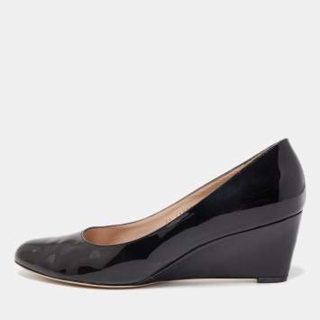 Pre Owned Salvatore Ferragamo Black Patent Leather Wedge Pumps Size 41.5
