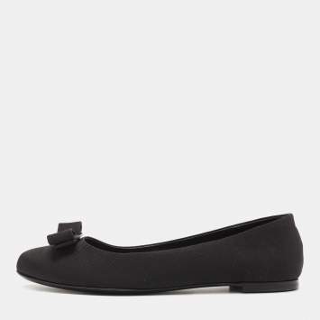 Pre Owned Salvatore Ferragamo Black Canvas Varina Ballet Flats Size 37.5