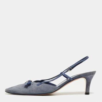 Pre Owned Salvatore Ferragamo Blue Suede and Leather Slingback Pumps Size 39