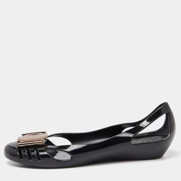 Pre Owned Salvatore Ferragamo Black Jelly Bermuda Ballet Flats Size 37.5