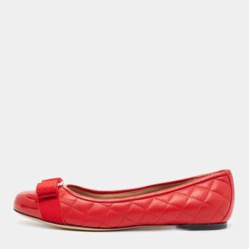 Pre Owned Salvatore Ferragamo Red Patent and Leather Varina Ballet Flats Size 37.5