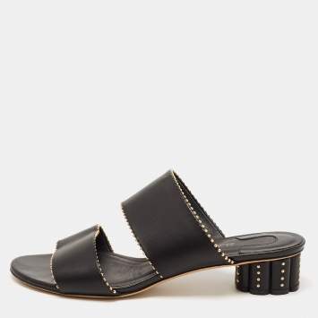 Pre Owned Salvatore Ferragamo Black Leather Studded Slide Sandals Size 40.5 