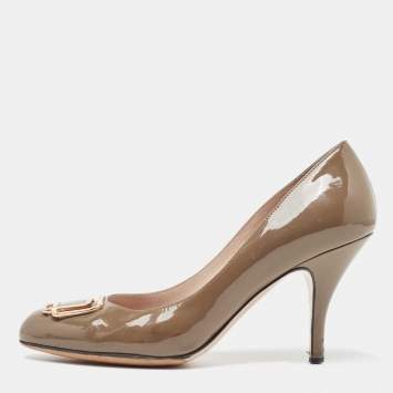 Pre Owned Salvatore Ferragamo Grey Patent Leather Pumps Size 37.5