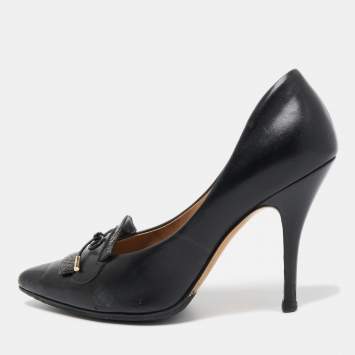 Pre Owned Salvatore Ferragamo Black Leather Pointed Toe Loafer Pumps Size 40