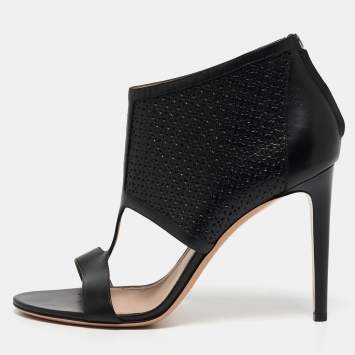 Pre Owned Salvatore Ferragamo Black Leather Pacella Sandals Size 39.5