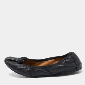 Pre Owned Salvatore Ferragamo Black Leather My Joy Scrunch Ballet Flats Size 40