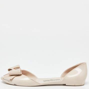 Pre Owned Salvatore Ferragamo Beige Rubber Bow D'orsay Flats Size 40.5