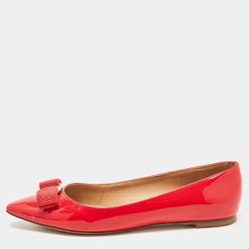 Pre Owned Salvatore Ferragamo Red Patent Leather Zeri Pointed Toe Ballet Flats Size 38