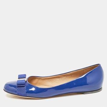 Pre Owned Salvatore Ferragamo Blue Patent Leather Varina  Ballet Flats Size 42