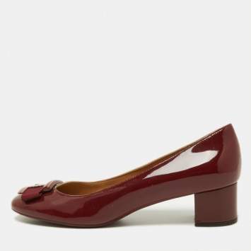 Pre Owned Salvatore Ferragamo Burgundy Patent Leather Ninna Pumps Size 38.5
