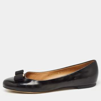 Pre Owned Salvatore Ferragamo Black Leather Varina Ballet Flats Size 38.5