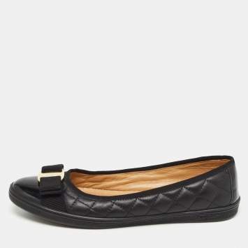 Pre Owned Salvatore Ferragamo Black Quilted Leather Rufina Flats Size 37