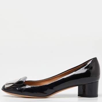 Pre Owned Salvatore Ferragamo Black Patent Leather Posi  Ballet Flats Size 38