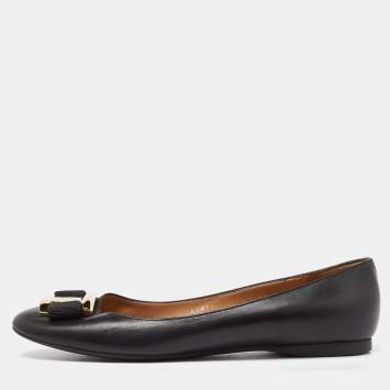 Pre Owned Salvatore Ferragamo Black Leather Ninna Ballet Flats Size 39