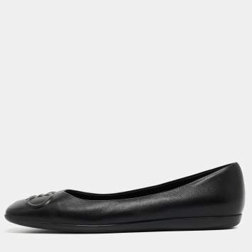 Pre Owned Salvatore Ferragamo Black Leather Square Toe Ballet Flats Size 39.5