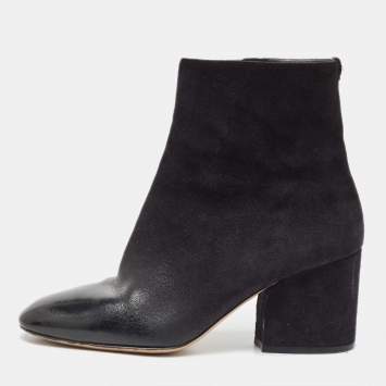 مملوكة مسبقًا Salvatore Ferragamo Black Patent and Suede Ankle Boots Size 39.5
