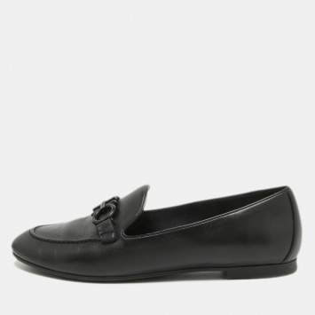 Pre Owned Salvatore Ferragamo Black Leather Rolo Gancini Loafers Size 39