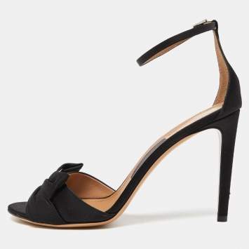 Pre Owned Salvatore Ferragamo Black Satin Prina Ankle Strap Sandals Size 40