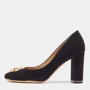 Pre Owned Salvatore Ferragamo Black Suede Block Heel Pumps Size 37