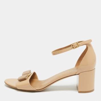 Pre Owned Salvatore Ferragamo Beige Patent Ankle Sandals Size 40