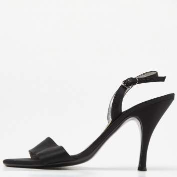 Pre Owned Salvatore Ferragamo Black  Satin Ankle Strap Sandals Size 38.5