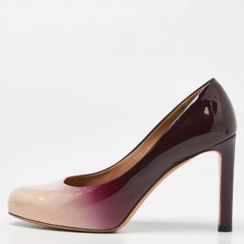 Pre Owned Salvatore Ferragamo Pink/Burgundy Ombre Patent Leather Platform Pumps Size 39