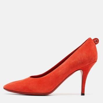 Pre Owned Salvatore Ferragamo Orange Suede Round Toe Pumps Size 40