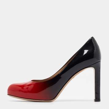 Pre Owned Salvatore Ferragamo Red/Black Ombre Patent Leather Platform Pumps Size 38