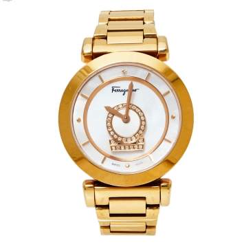 Pre Owned Salvatore Ferragamo Gold Tone Stainless Steel Minuetto Women's Wristwatch 37mm