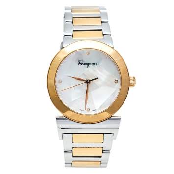Pre Owned Salvatore Ferragamo Mother Of Pearl Two-Tone Stainless Steel Grande Maison FG2 Women's Wristwatch 33 mm