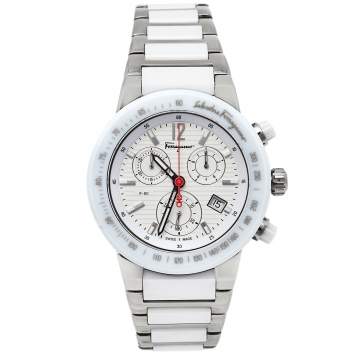 Pre Owned Salvatore Ferragamo White Ceramic And Titanium F-80 Women's Wristwatch 38 mm