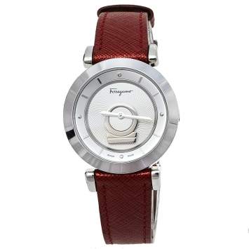 Pre Owned Salvatore Ferragamo Silver Stainless Steel Leather Minuetto FQ4020013 Women's Wristwatch 37 mm