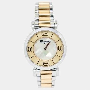 Pre Owned Salvatore Ferragamo Mother Pearl Two-Tone Stainless Steel Gancino FG3060014 Women's Wristwatch 39 mm