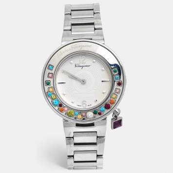Pre Owned Salvatore Ferragamo Silver Stainless Steel Gancino F64 Women's Wristwatch 36 mm