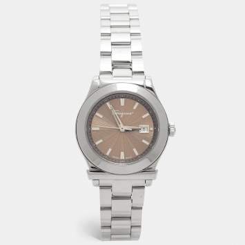 Pre Owned Salvatore Ferragamo Brown Stainless Steel 1898 FF3 Women's Wristwatch 33 mm