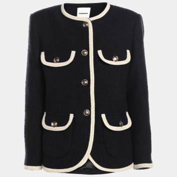 Pre Owned Sandro Navy Blue/Cream Tweed Jacket S