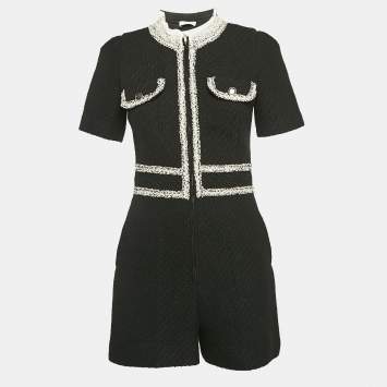 Pre Owned Sandro Black Lace Trim Tweed Ariela Playsuit S