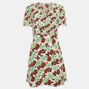 Pre Owned Sandro Pink Floral Print Silk V-Neck Dress M