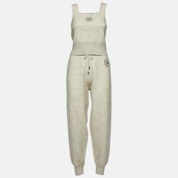 Pre Owned Sandro Grey Embroidered Jersey Top and Trackpants Set L