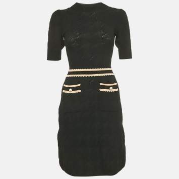 Pre Owned Sandro Black Houndstooth Knit Mini Dress XS