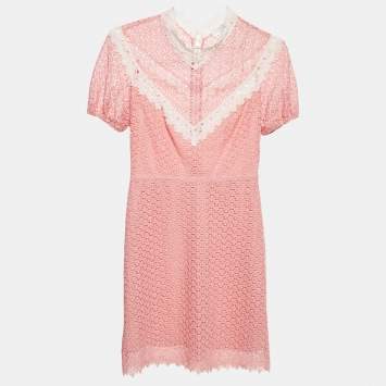 Pre Owned Sandro Pink Gavin Lace Puff Sleeve Mini Dress M