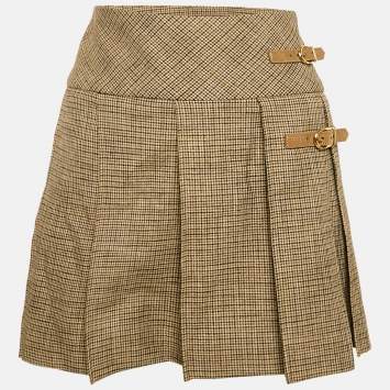 Pre Owned Sandro Brown Houndstooth Pleated Mini Skirt S