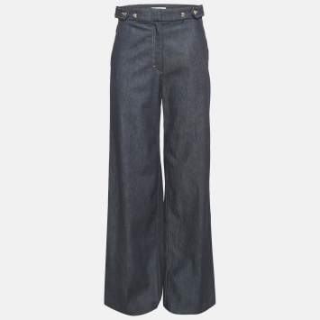 Pre Owned Sandro Navy Blue Denim Wide Leg Jeans S Waist 28"