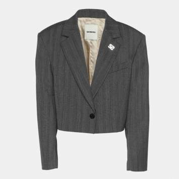 Pre Owned Sandro Grey Virgin Wool Blend Blazer S