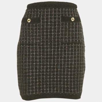 Pre Owned Sandro Black Velvet and Lurex Tweed Mini Skirt M