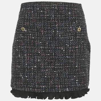 Pre Owned Sandro Black Lurex Tweed Frill Trim Mini Skirt S 